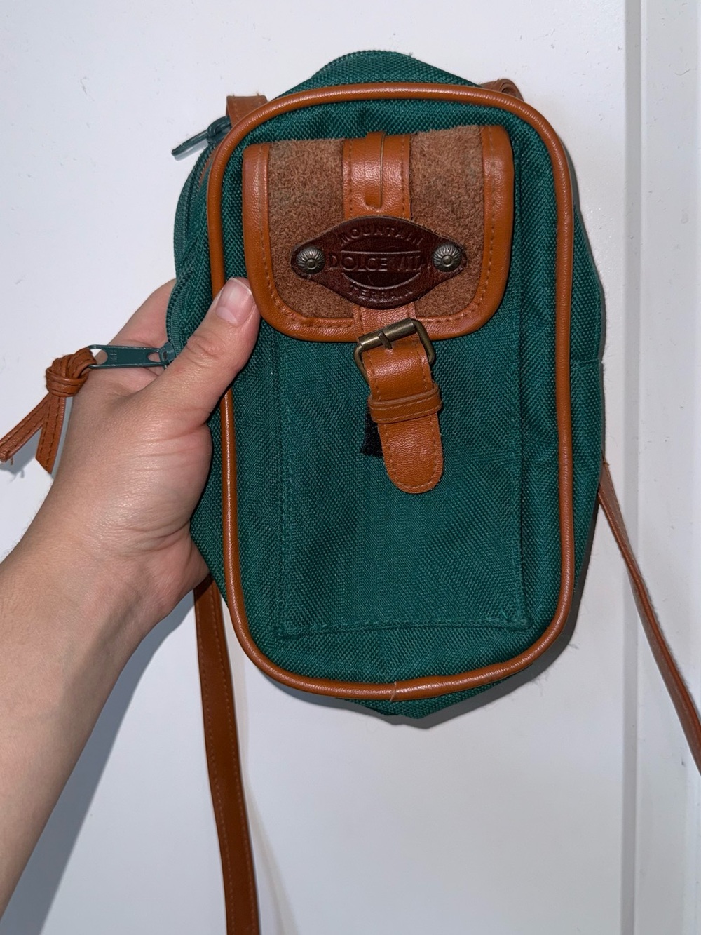 Dolce Vita Green and Brown Leather-Trim Belt Bag